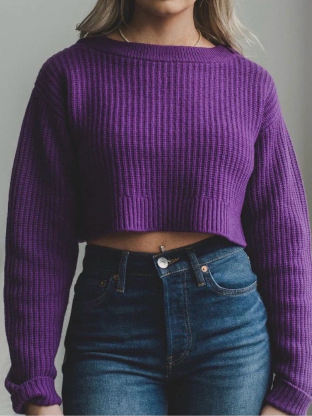 RE/DONE Purple 100% Wool Boatneck Pullover Sweater NWT Size S